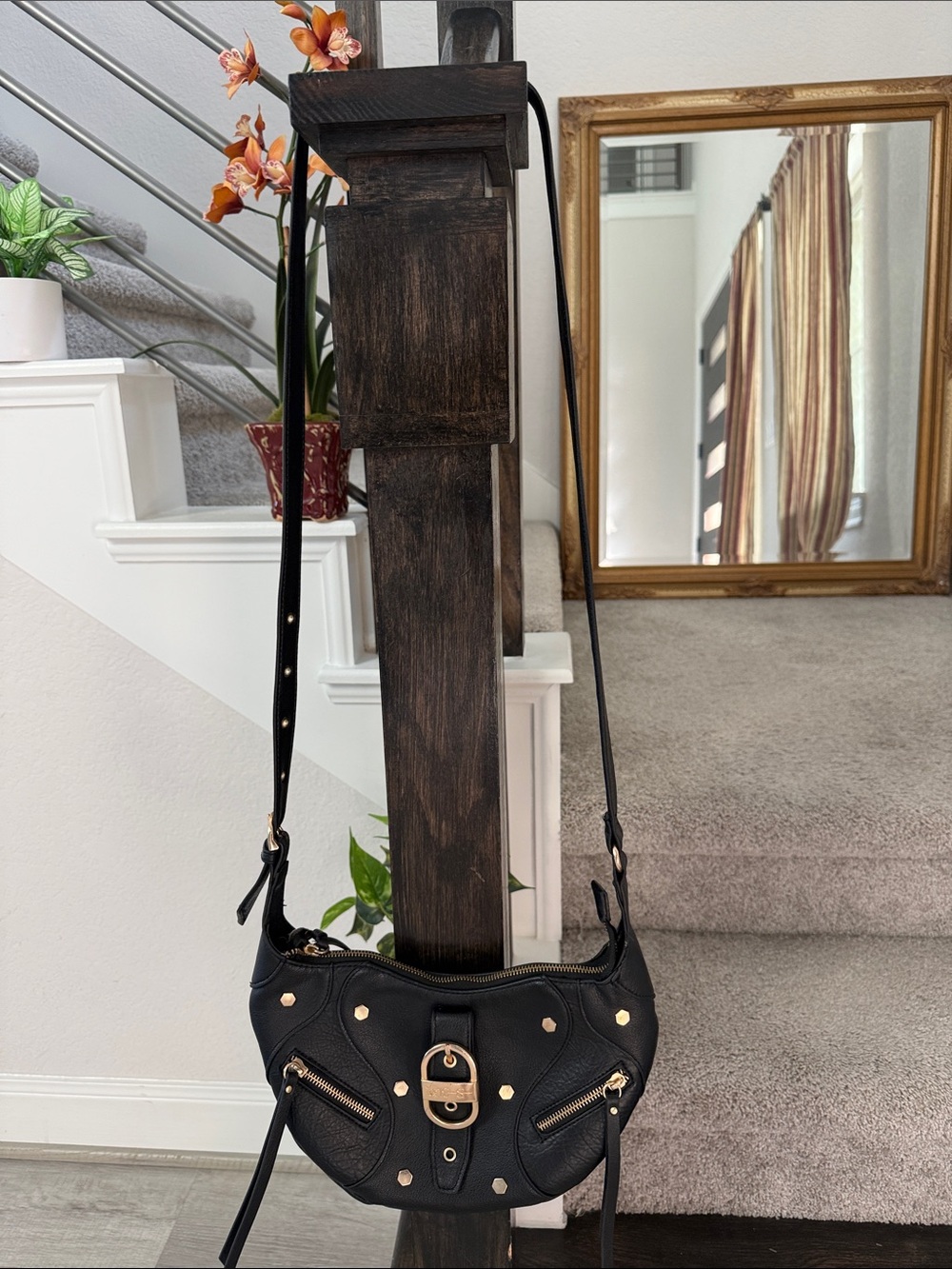 Jessica Simpson Black Crossbody Bag with Gold Accents